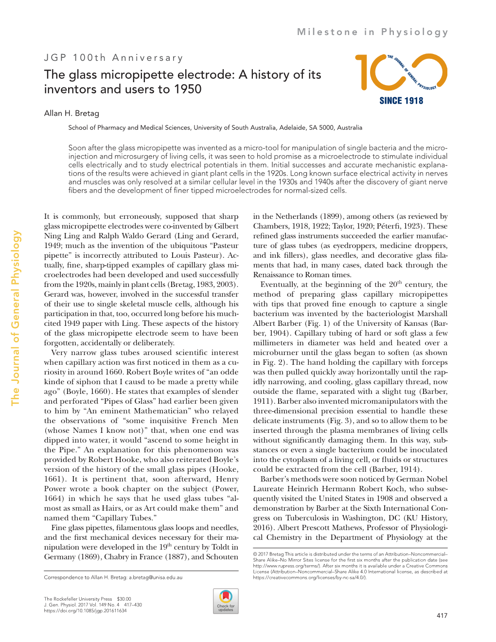 The Glass Micropipette Electrode: a History of Its Inventors and Users to 1950