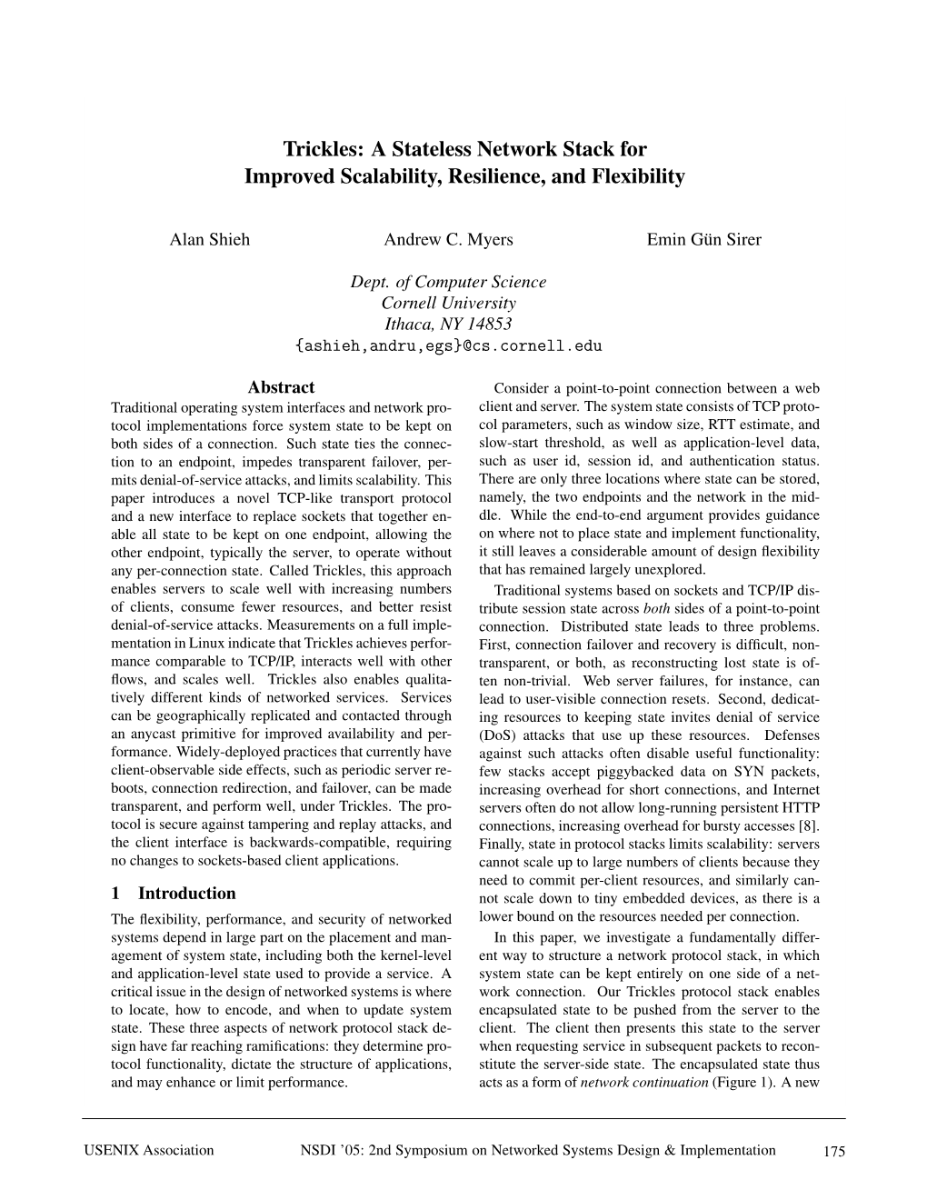 A Stateless Network Stack for Improved Scalability, Resilience, and Flexibility