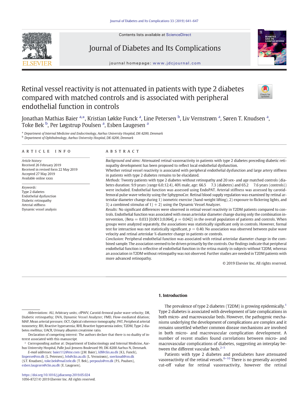 Journal of Diabetes and Its Complications 33 (2019) 641–647