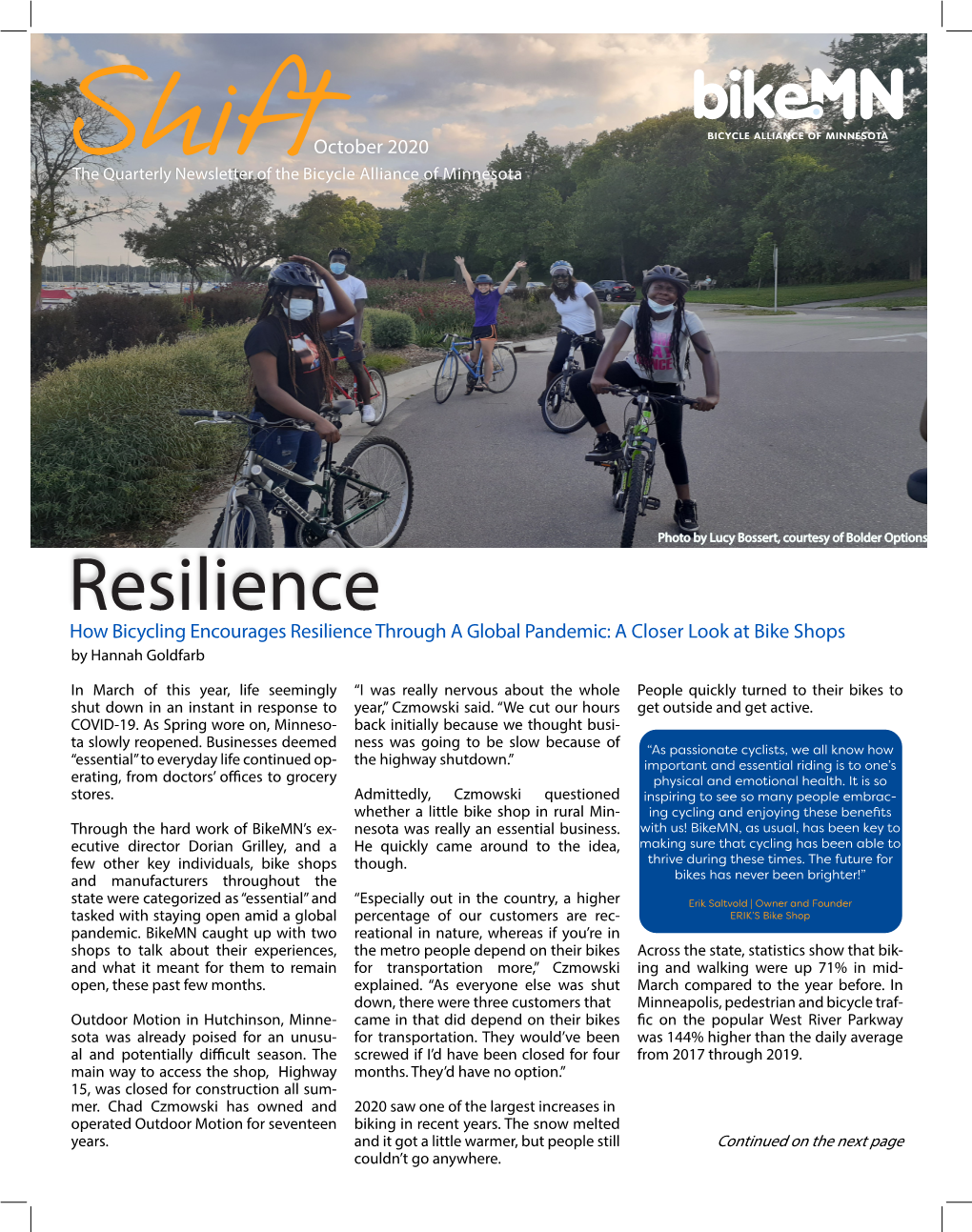 Resilience How Bicycling Encourages Resilience Through a Global Pandemic: a Closer Look at Bike Shops by Hannah Goldfarb