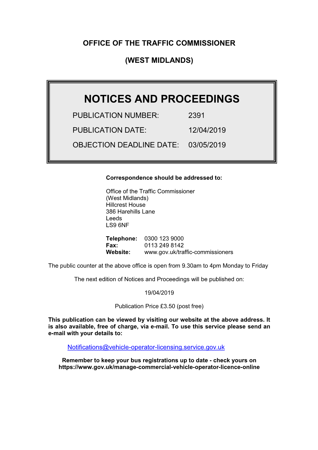 Notices and Proceedings for West Midlands