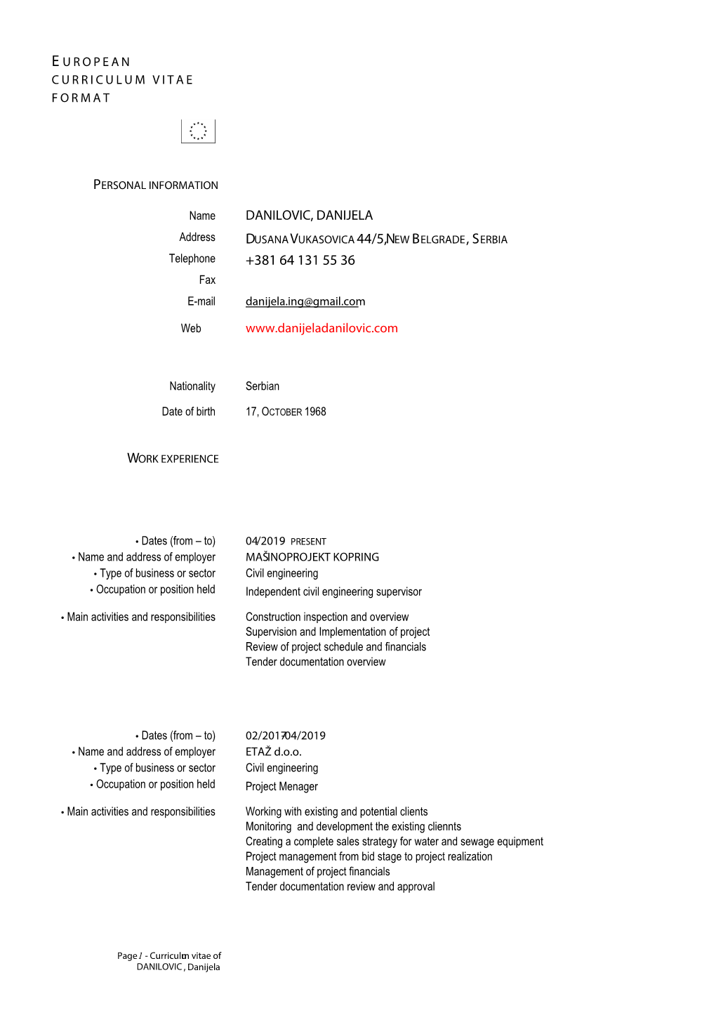 European Curriculum Vitae Format