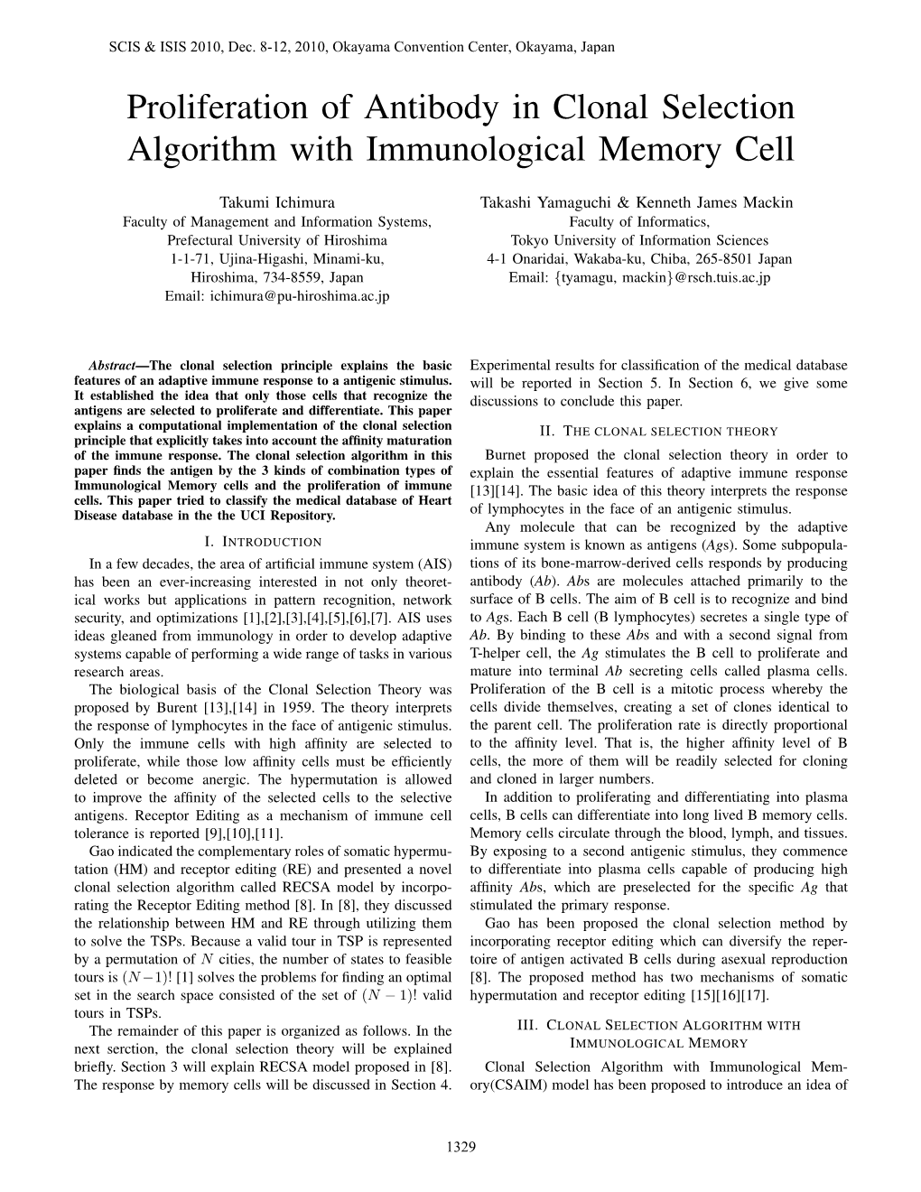 Proliferation of Antibody in Clonal Selection Algorithm with Immunological Memory Cell