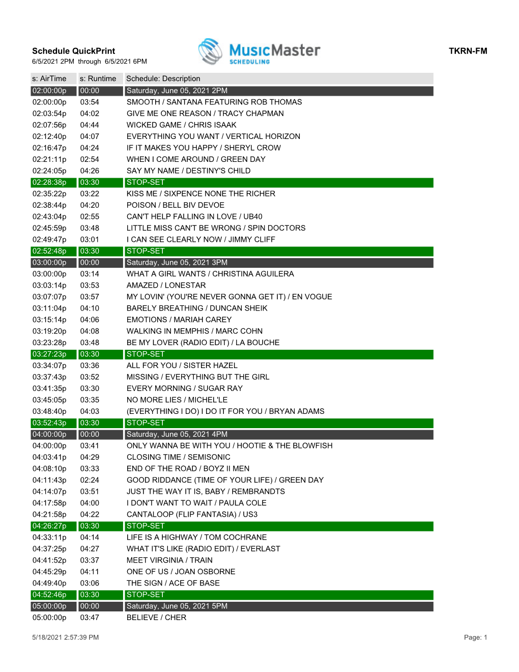 Schedule Quickprint TKRN-FM