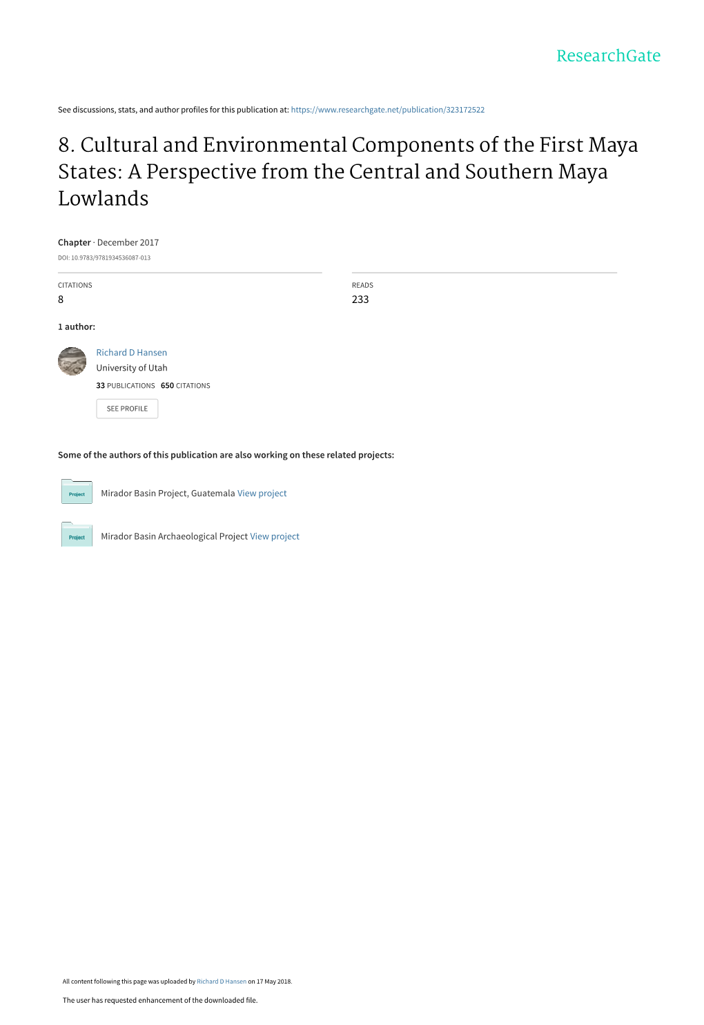 8. Cultural and Environmental Components of the First Maya States: a Perspective from the Central and Southern Maya Lowlands