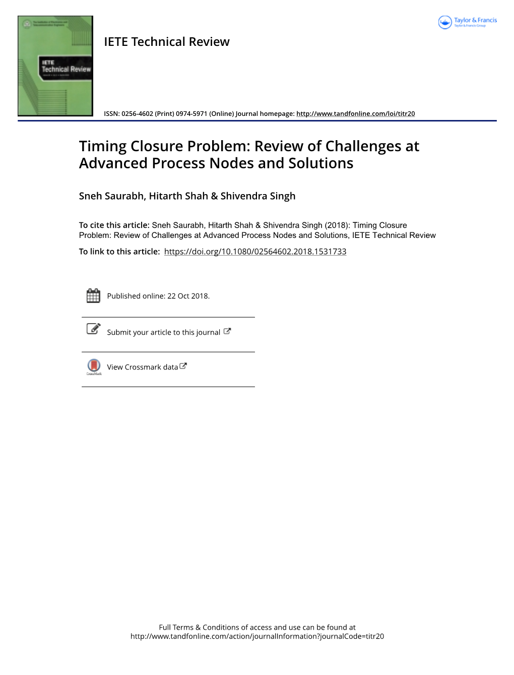 Timing Closure Problem: Review of Challenges at Advanced Process Nodes and Solutions