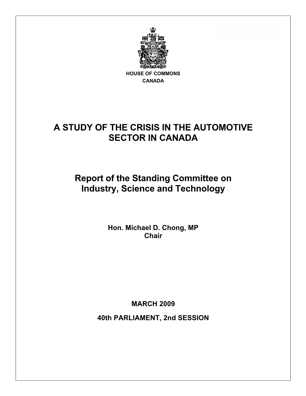 A Study of the Crisis in the Automotive Sector in Canada