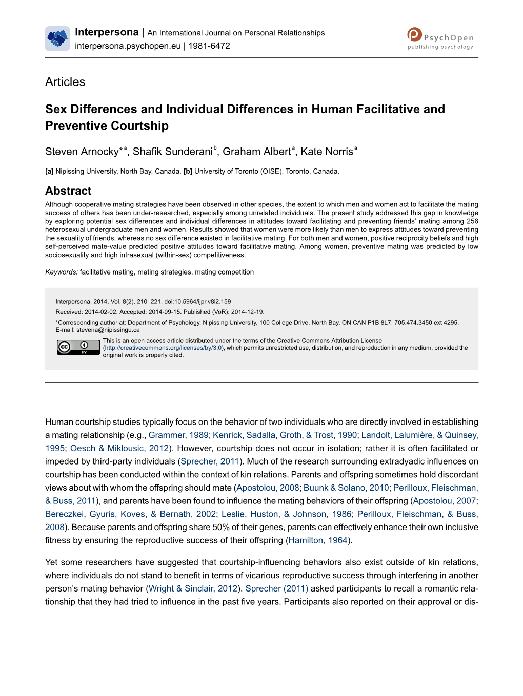 Sex Differences and Individual Differences in Human Facilitative and Preventive Courtship