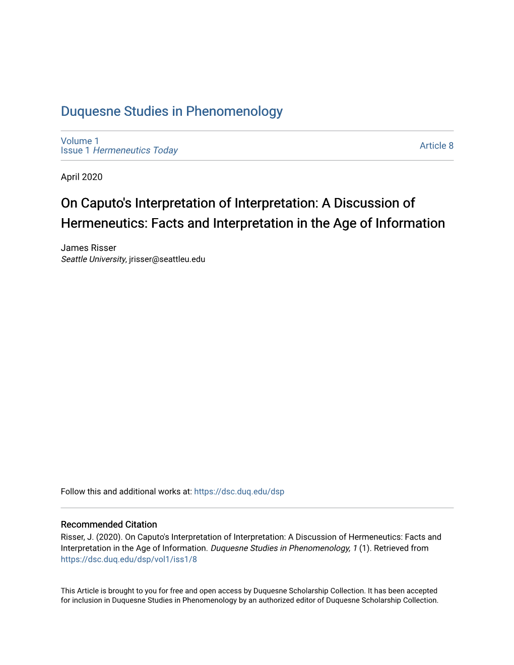 A Discussion of Hermeneutics: Facts and Interpretation in the Age of Information