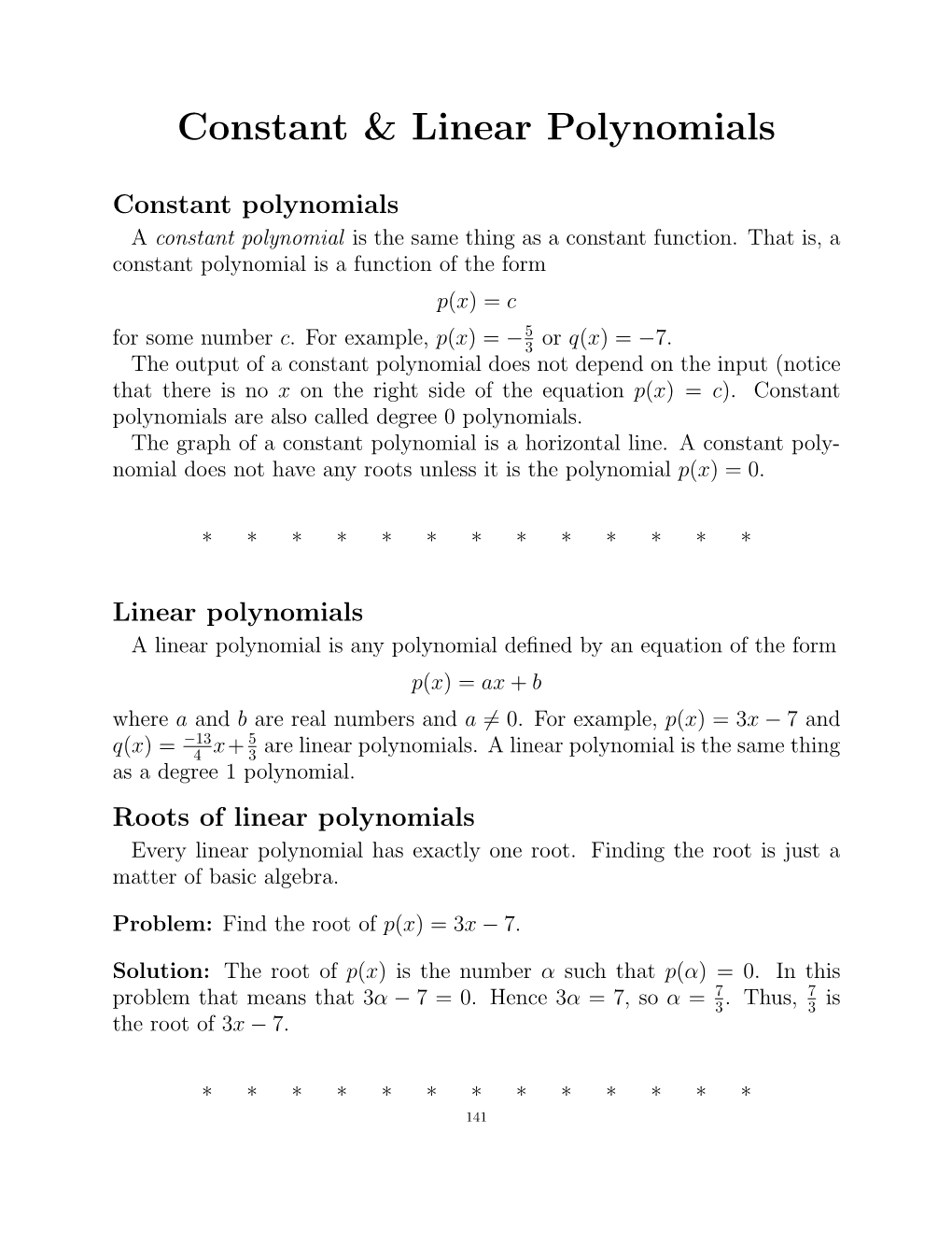 Constant & Linear Polynomials