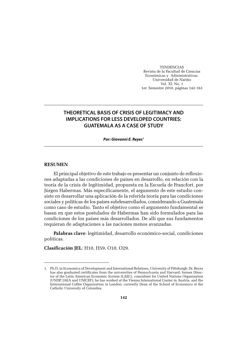 Theoretical Basis of Crisis of Legitimacy and Implications for Less Developed Countries: Guatemala As a Case of Study