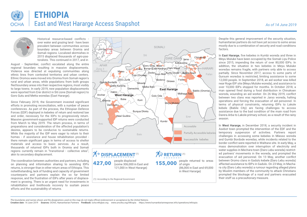 ETHIOPIA East and West Hararge Access Snapshot As of 14 June 2019