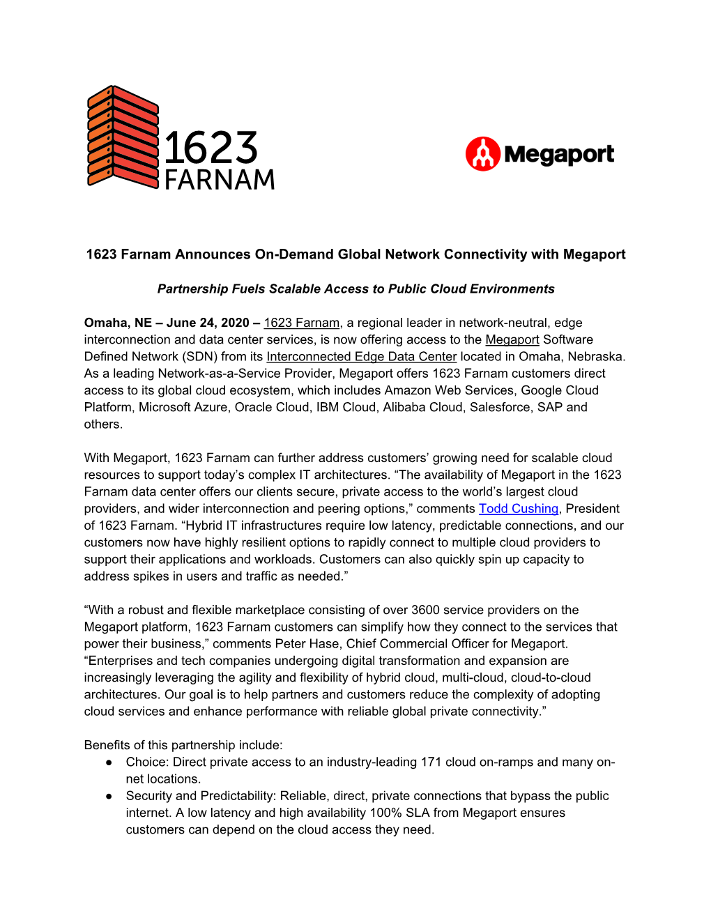 1623 Farnam Announces On-Demand Global Network Connectivity with Megaport