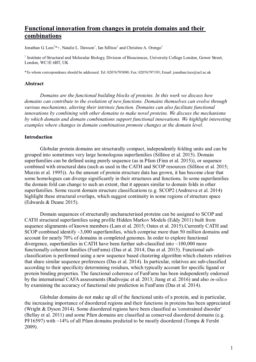 Functional Innovation from Changes in Protein Domains and Their Combinations