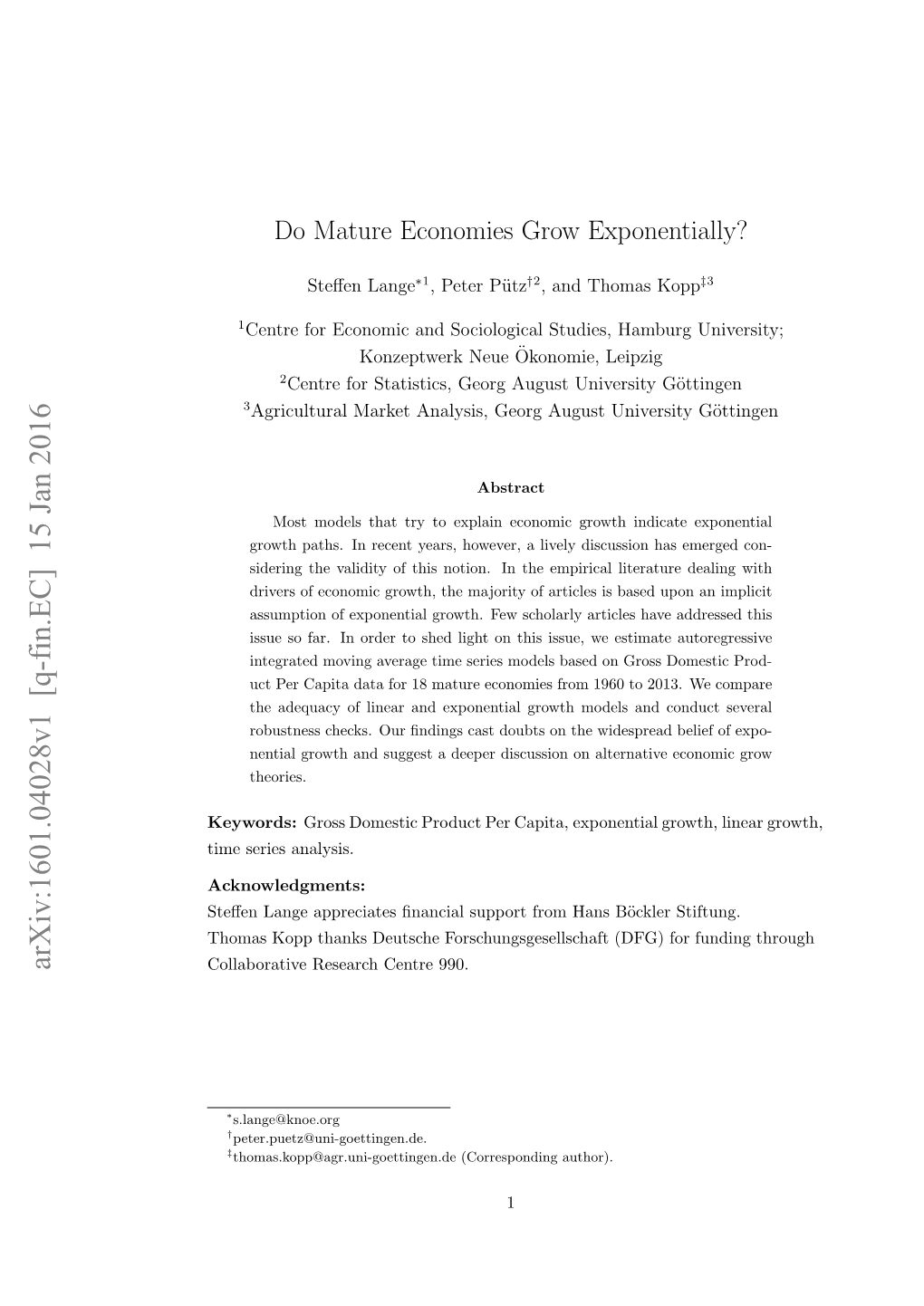 Do Mature Economies Grow Exponentially?