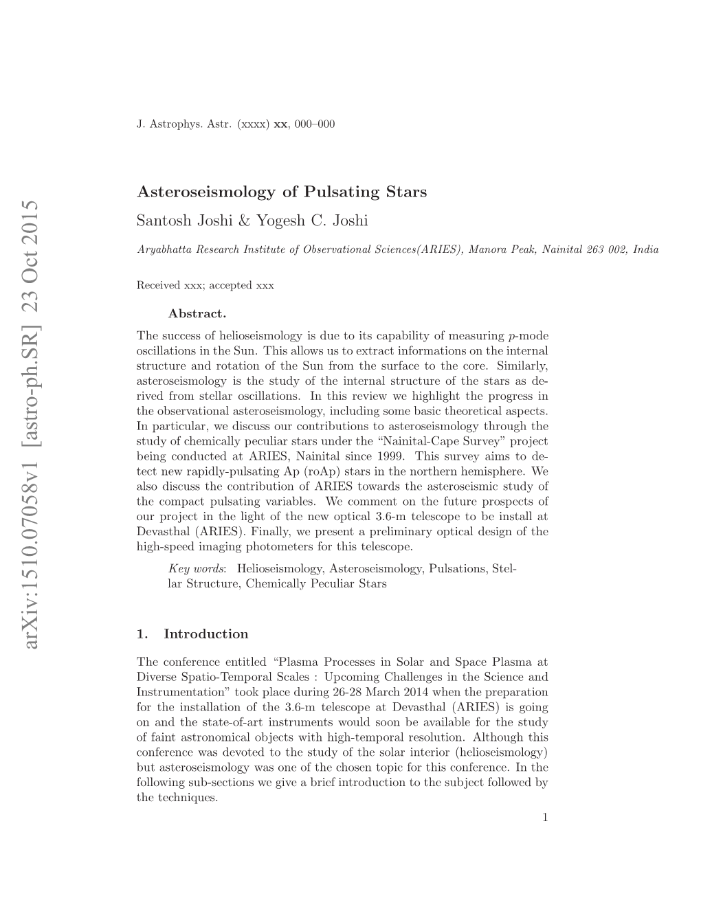 Asteroseismology of Pulsating Stars