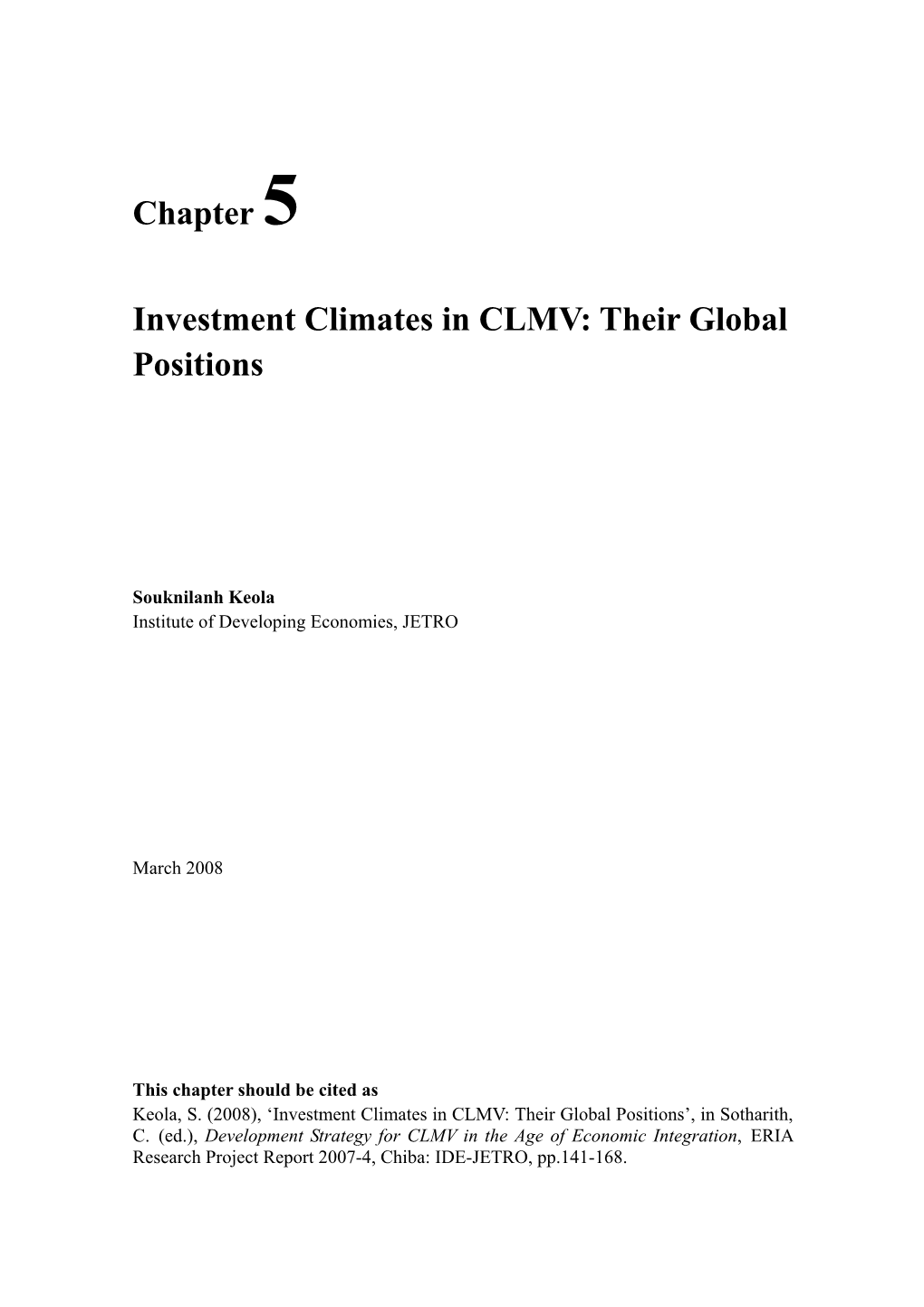Chapter 5 Investment Climates in CLMV