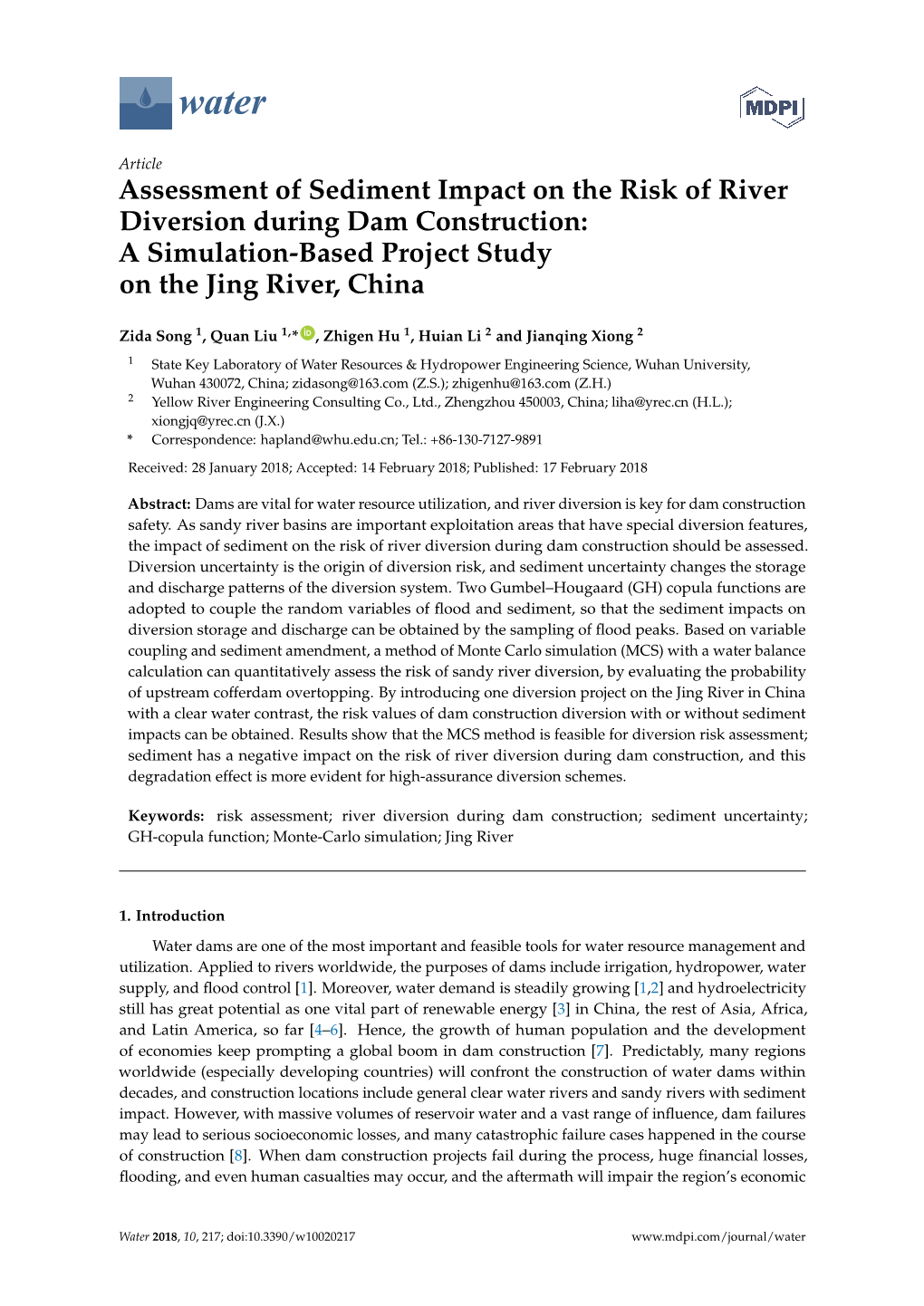 Assessment of Sediment Impact on the Risk of River Diversion During Dam Construction: a Simulation-Based Project Study on the Jing River, China