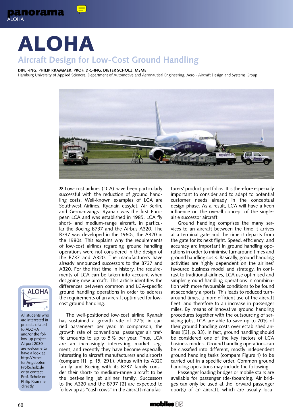 Panorama ALOHA ALOHA Aircraft Design for Low-Cost Ground Handling DIPL.-ING