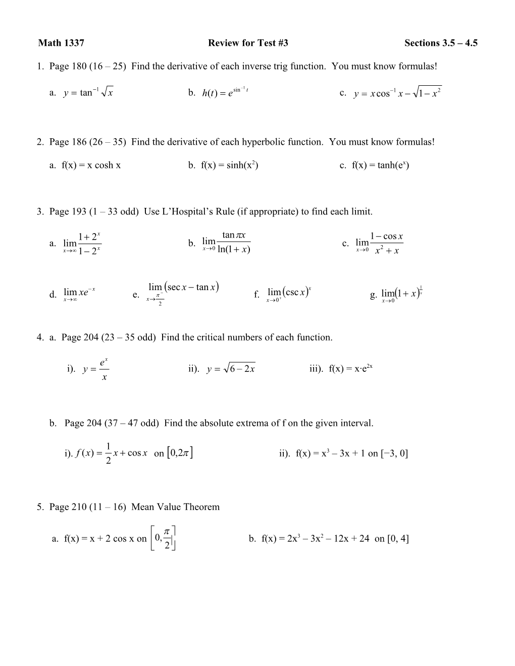 Math 1337 Review for Test #3 Sections 3.5 4.5