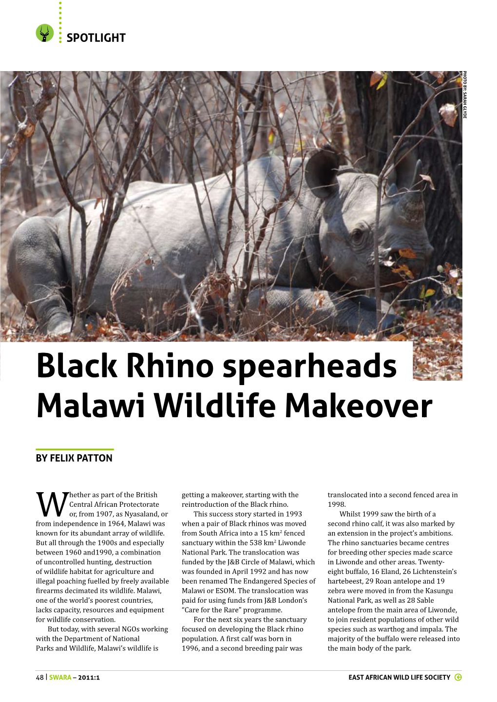 Black Rhino Spearheads Malawi Wildlife Makeover