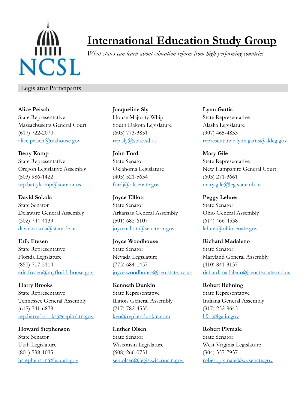 International Education Study Group What States Can Learn About Education Reform from High Performing Countries