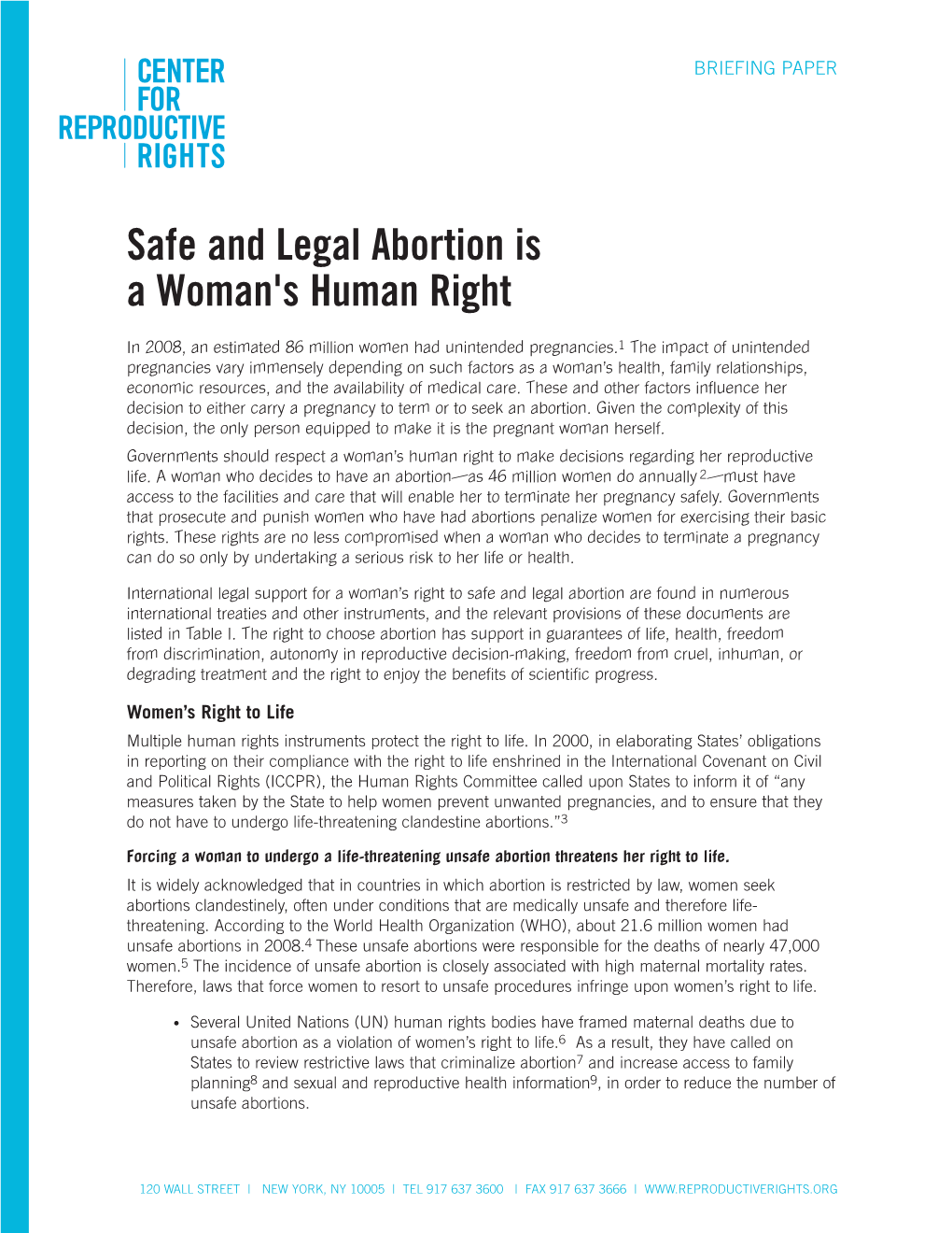 Safe and Legal Abortion Is a Woman's Human Right