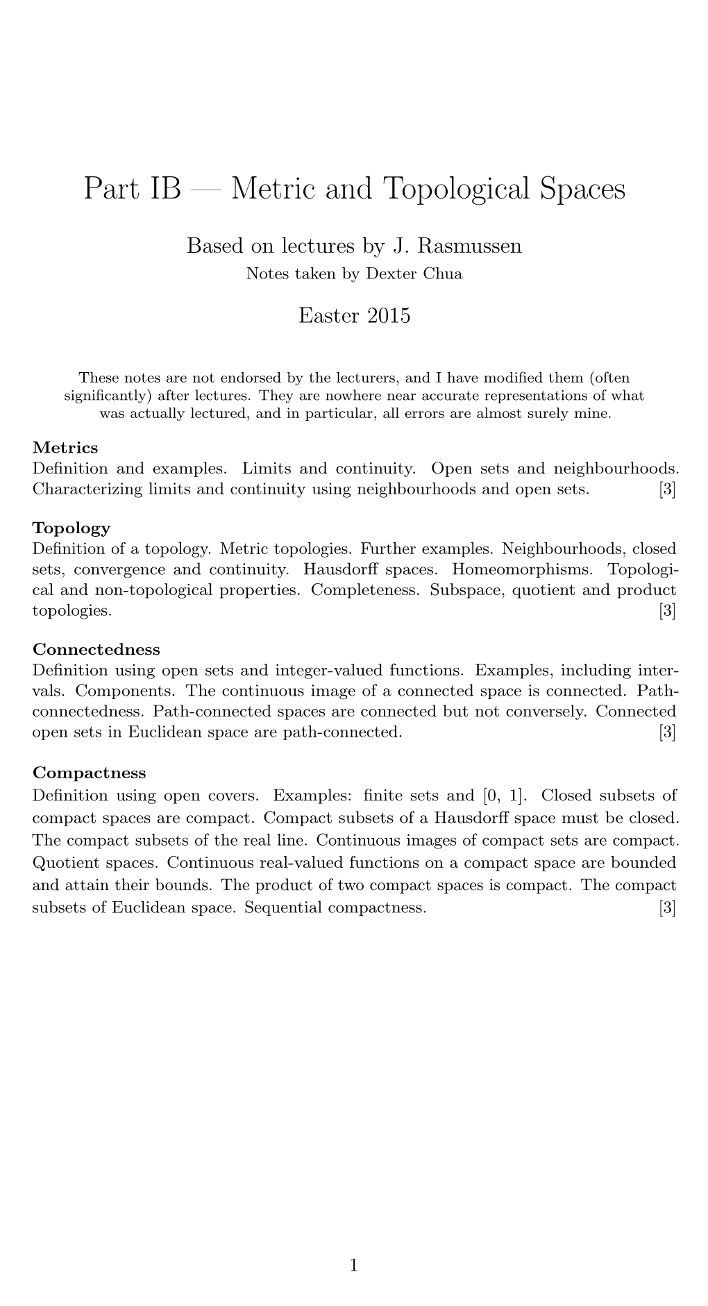 Part IB — Metric and Topological Spaces