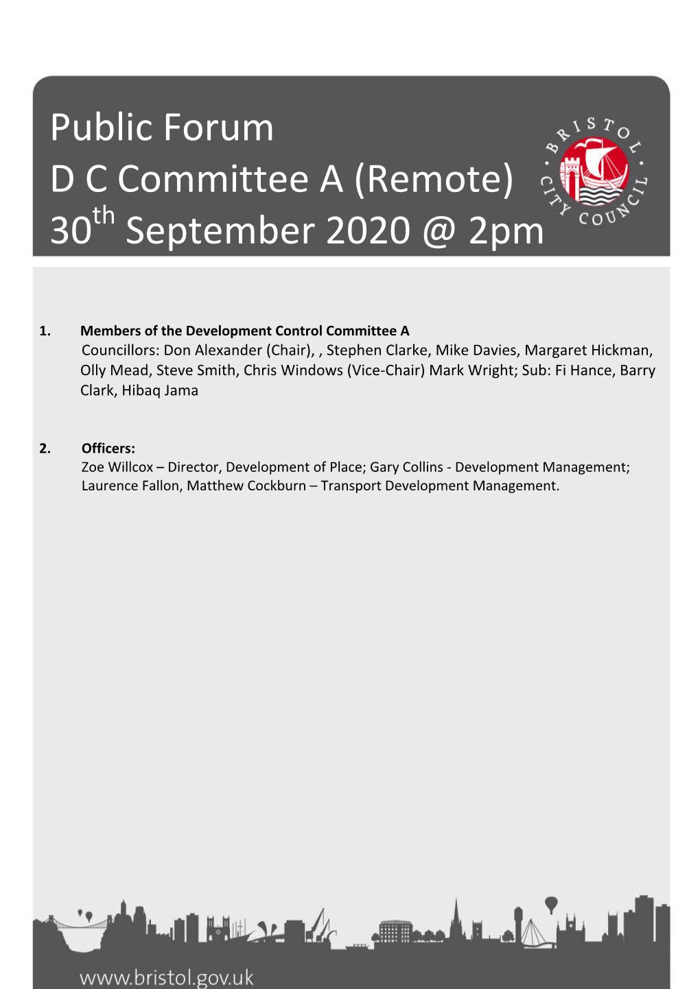 Public Forum D C Committee a (Remote) 30 September 2020 @