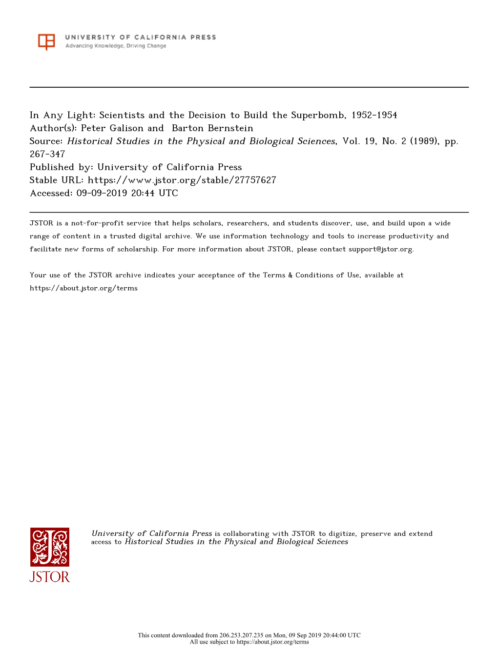 Scientists and the Decision to Build the Superbomb, 1952-1954