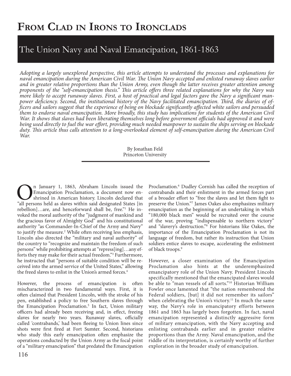 The Union Navy and Naval Emancipation, 1861-1863