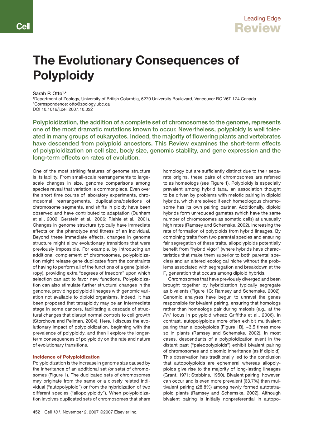 The Evolutionary Consequences of Polyploidy