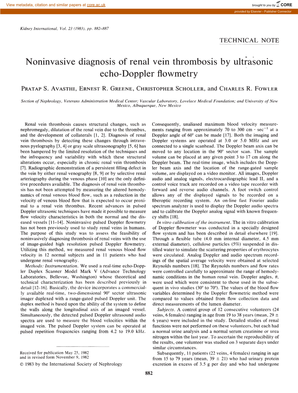 Noninvasive Diagnosis of Renal Vein Thrombosis by Ultrasonic Echo-Doppler Flowmetry PRATAP S