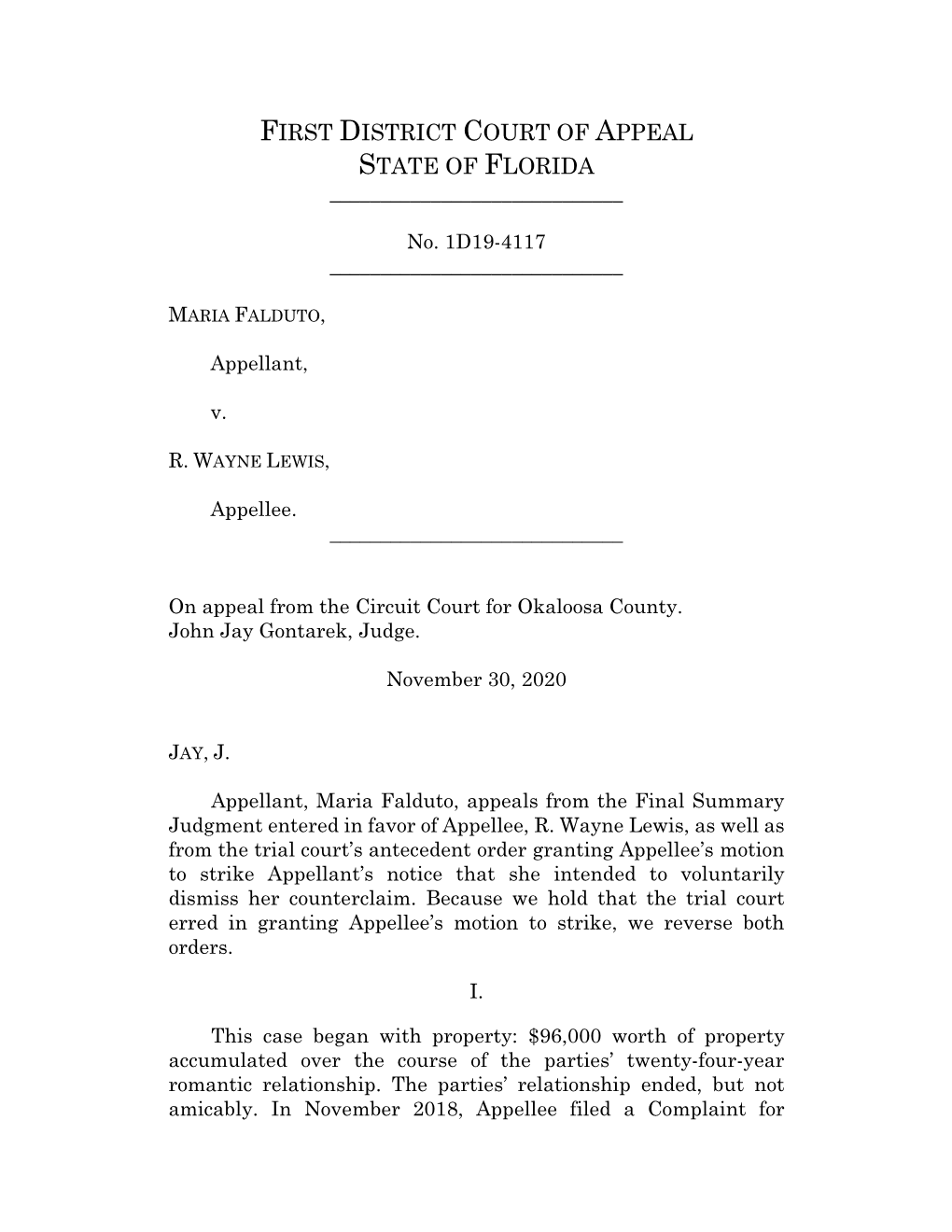 First District Court of Appeal State of Florida ______
