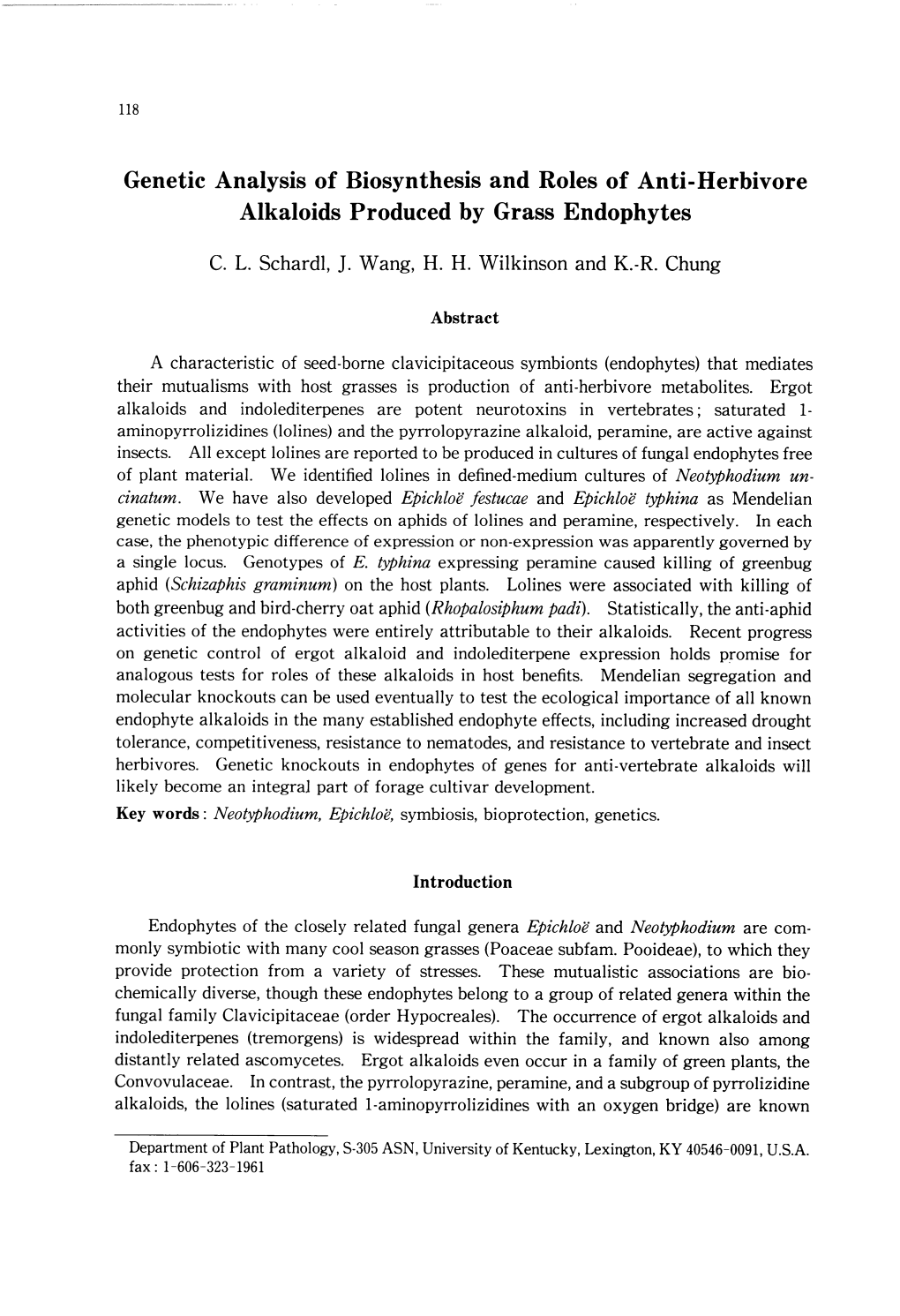 Genetic Analysis of Biosynthesis and Roles of Anti-Herbivore Alkaloids Produced by Grass Endophytes