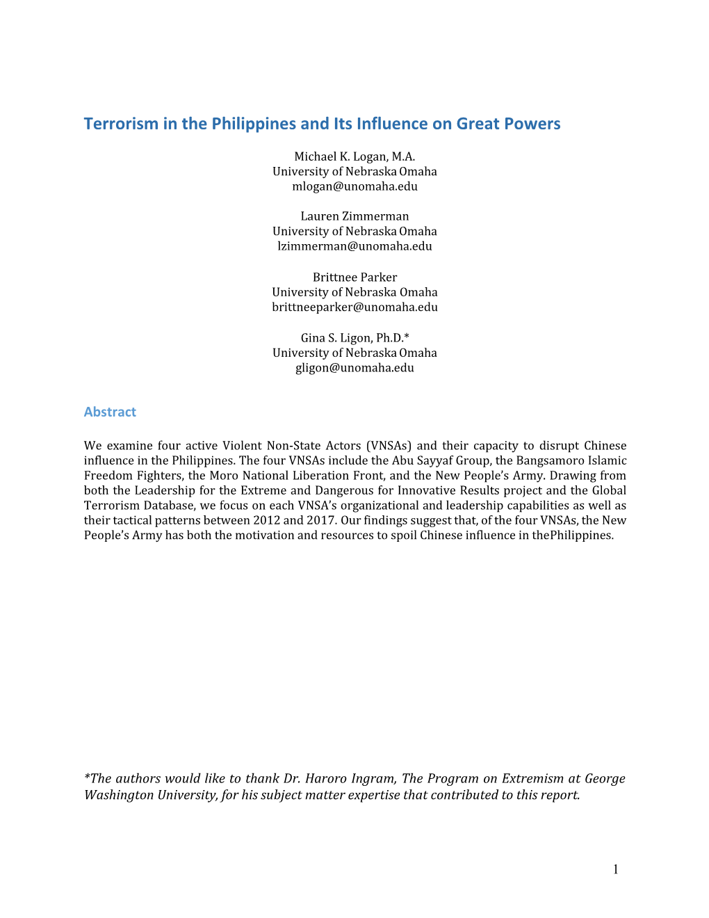 UNO Terrorism in the Philippines and Its Influence on Great Powers