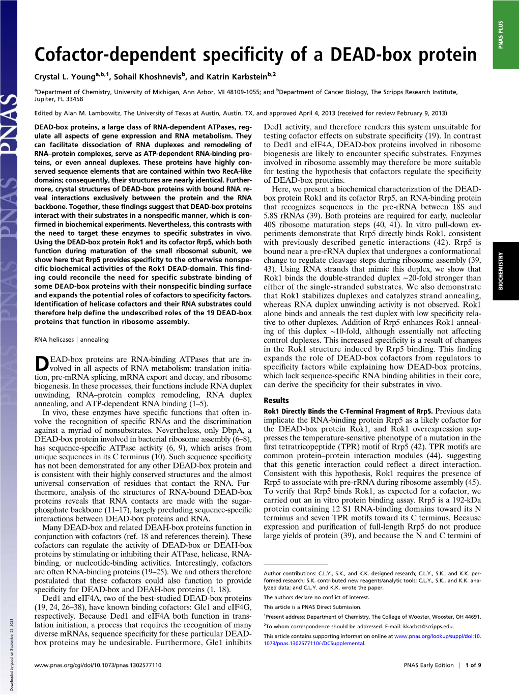 Cofactor-Dependent Specificity of a DEAD-Box Protein