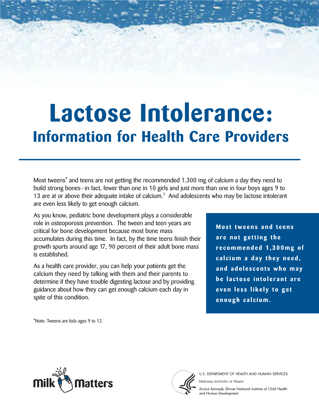 Lactose Intolerance: Information for Health Care Providers