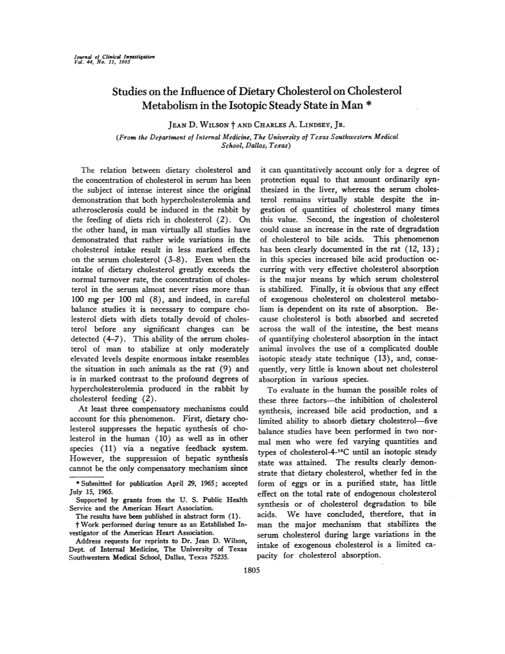 Studies on the Influence Ofdietary Cholesterolon Cholesterol