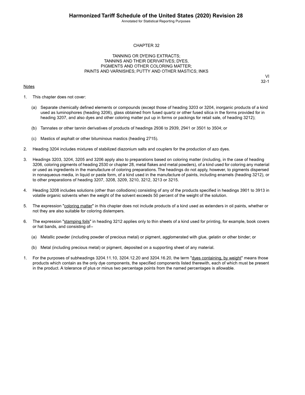 Harmonized Tariff Schedule of the United States (2020) Revision 28 Annotated for Statistical Reporting Purposes