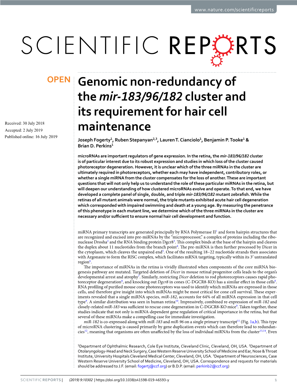 Genomic Non-Redundancy of the Mir-183/96/182 Cluster and Its