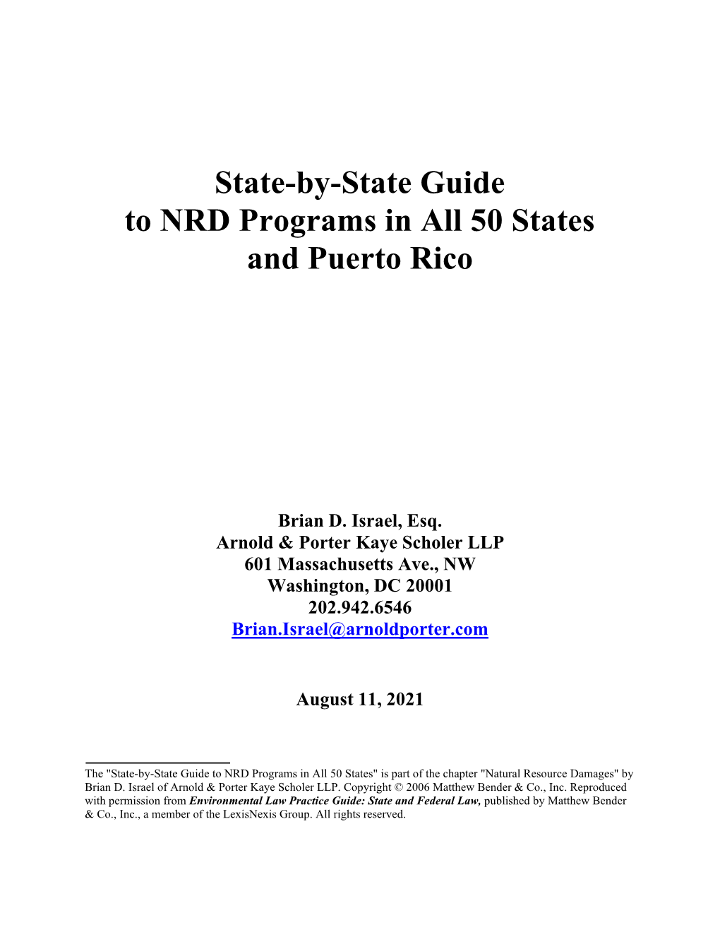 August 12, 2021 State-By-State Guide to NRD Programs in All 50 States