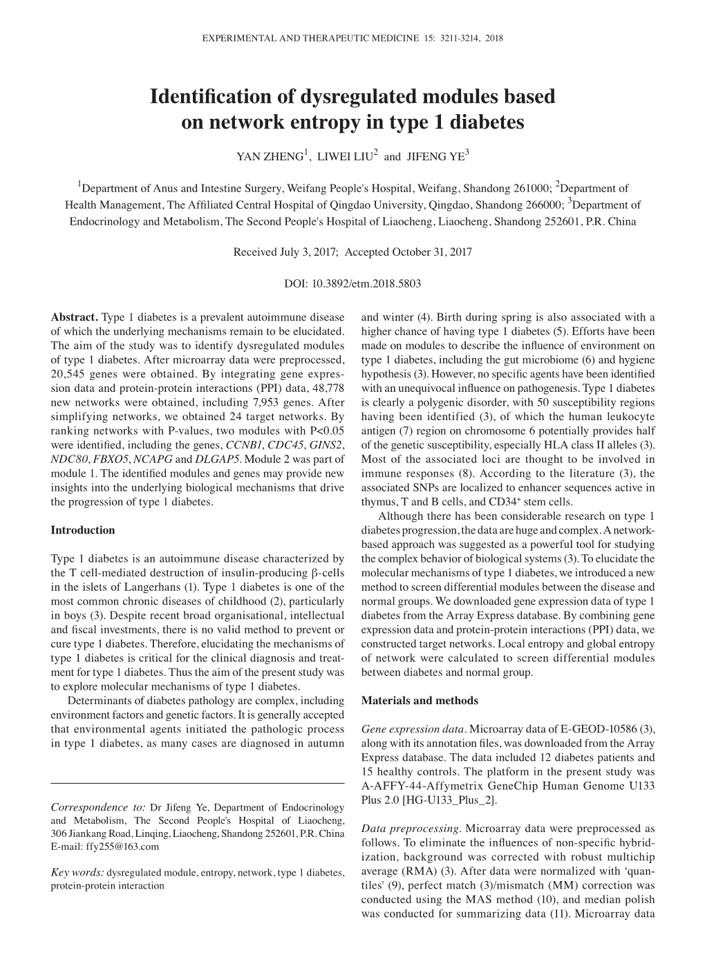 Identification of Dysregulated Modules Based on Network Entropy in Type 1 Diabetes