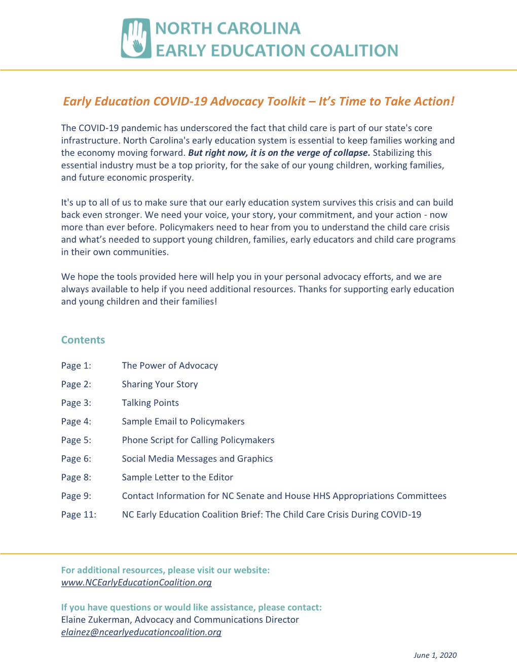 Early Education COVID-19 Advocacy Toolkit – It’S Time to Take Action!