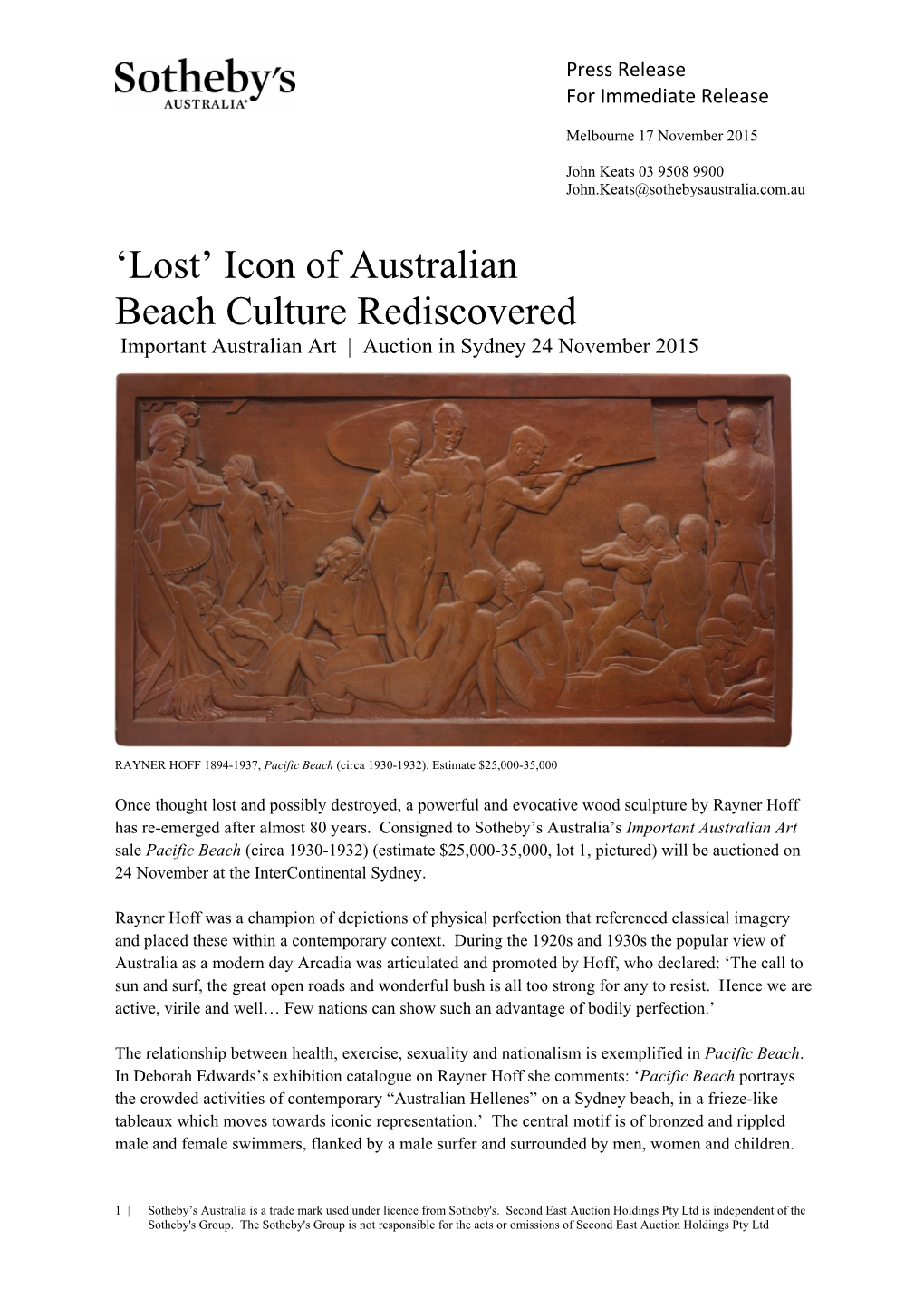 Once Thought Lost and Possibly Destroyed, a Powerful and Evocative Wood Sculpture by Rayner Hoff Has Re-Emerged After Almost 80 Years