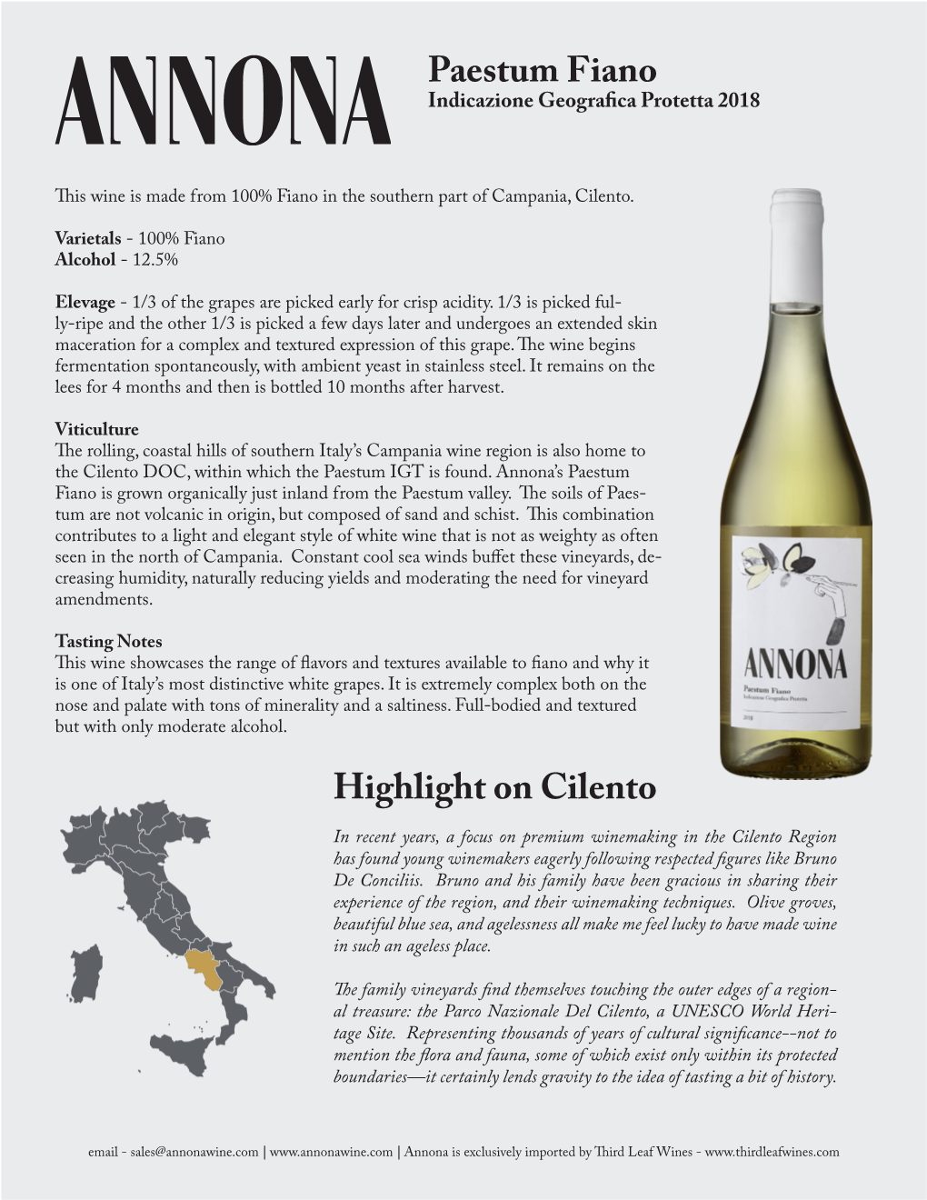 Highlight on Cilento Paestum Fiano