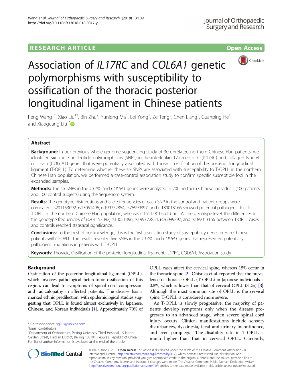 Association of IL17RC and COL6A1 Genetic Polymorphisms With