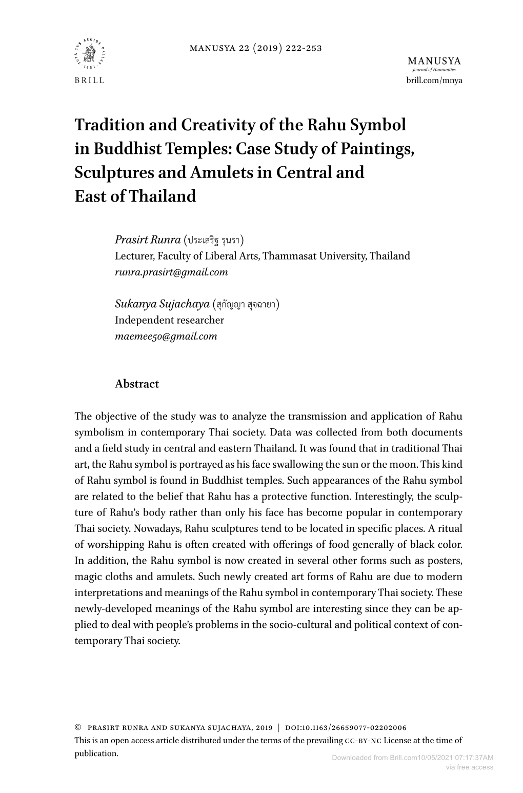 Tradition and Creativity of the Rahu Symbol in Buddhist Temples: Case Study of Paintings, Sculptures and Amulets in Central and East of Thailand