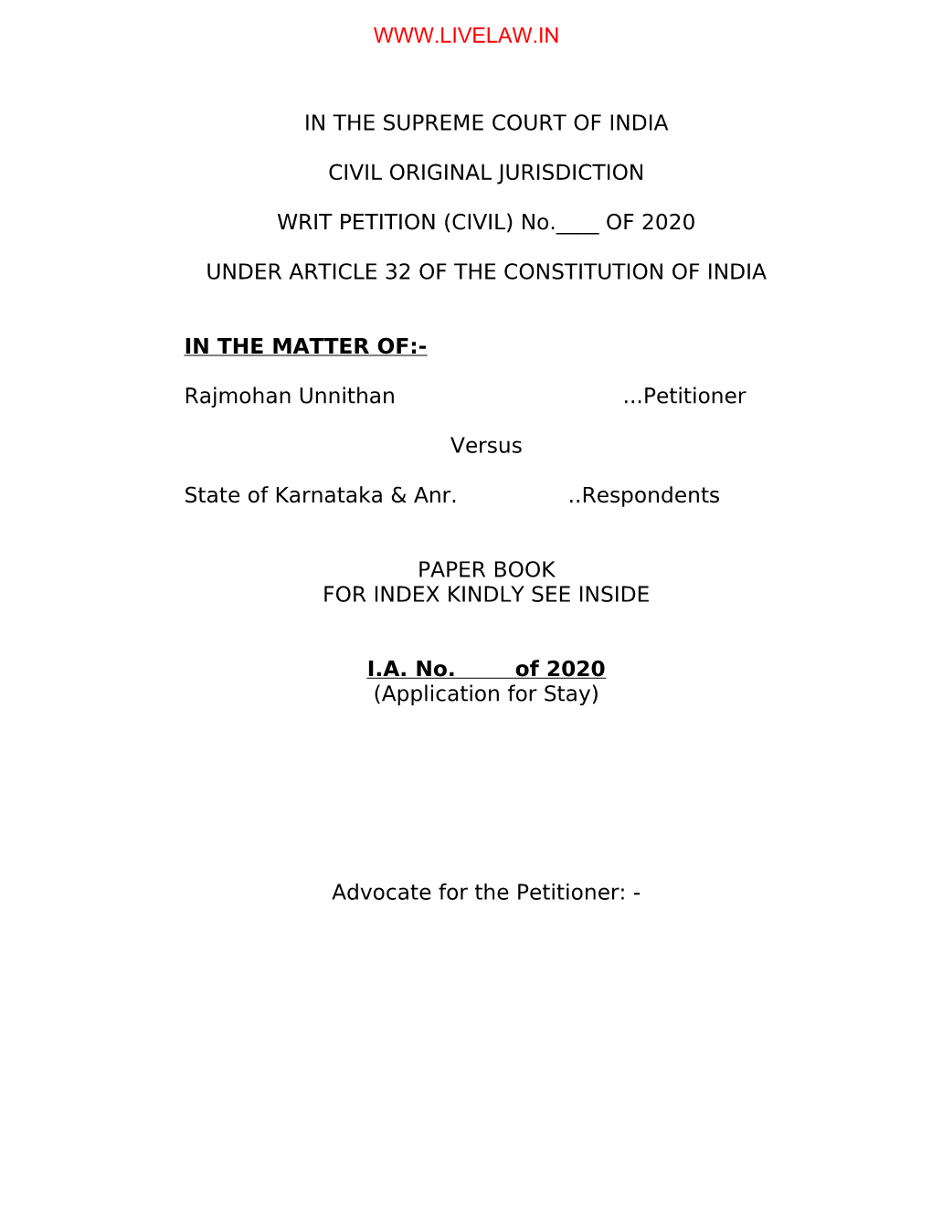 In the Supreme Court of India Civil Original