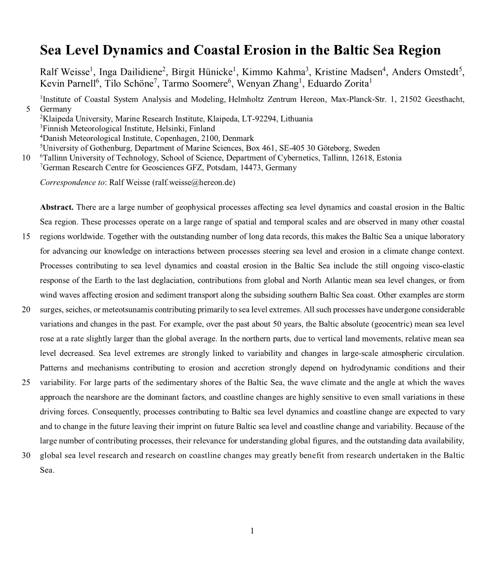 Sea Level Dynamics and Coastal Erosion In